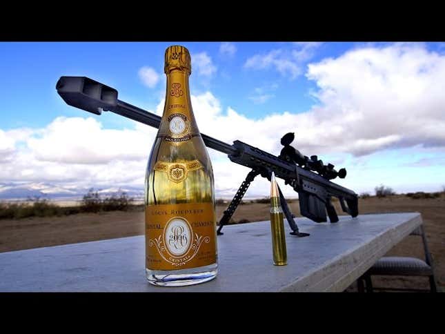 Uncorking A Champagne Bottle With A Huge Sniper Rifle