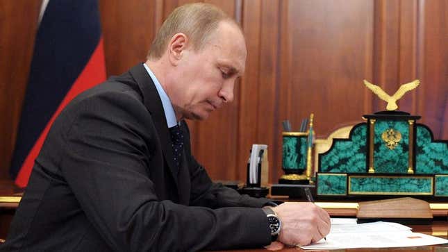 Image for article titled Putin Starts Off Morning By Sitting Down To Write The Day’s News