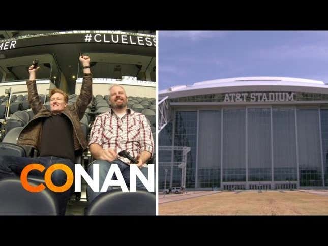 Conan O'Brien Takes Over A Football Stadium's Screen With Video Games