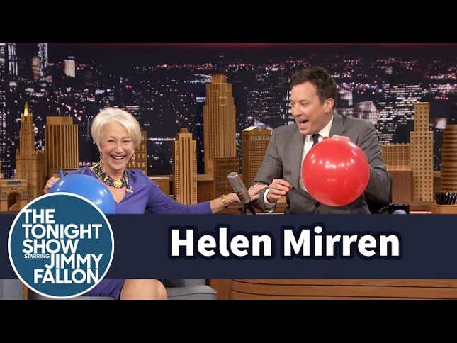 Watch Helen Mirren Inhale Helium and Talk About Subway Manspreaders