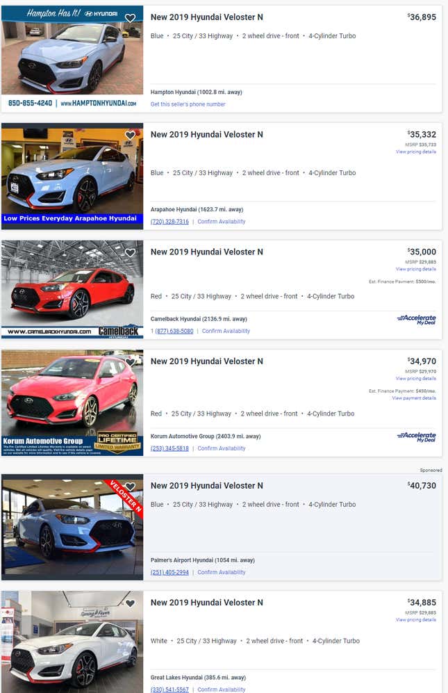 Image for article titled A Dealer Is Actually Trying to Charge Over $40,000 for a Hyundai Veloster N