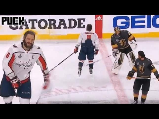 Ovechkin And Fleury Say Hello, With Sticks