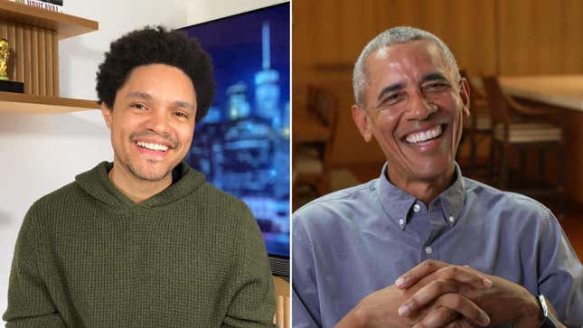 Image for article titled Barack Obama Clarifies &#39;Snappy Slogans&#39; Statement to Trevor Noah on The Daily Social Distancing Show