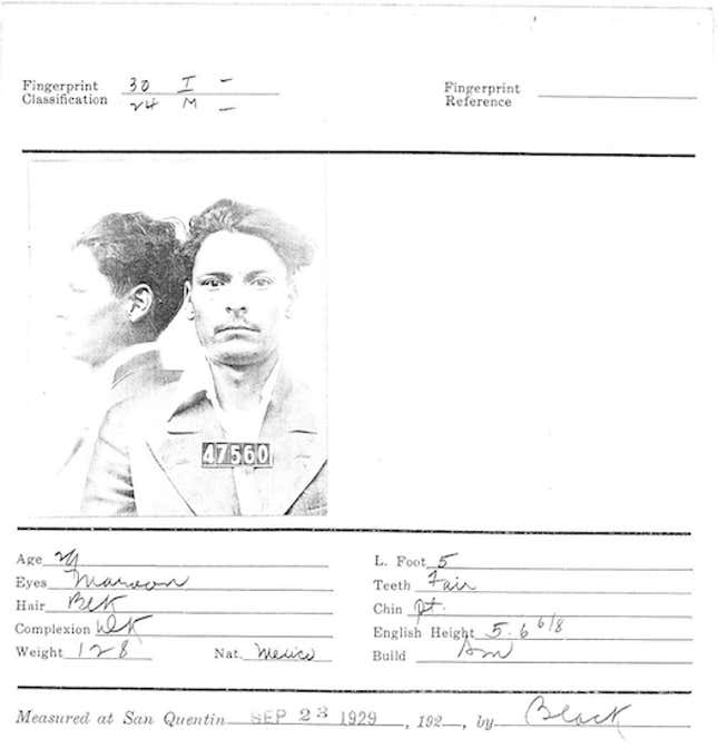 Antonio Valenzuela’s mugshot, courtesy the author
