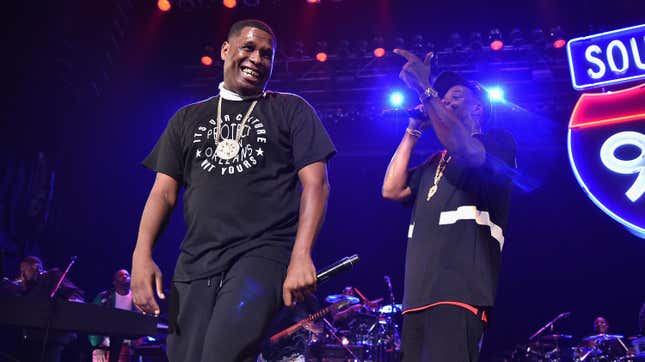 Jay Electronica (L) and Jay-Z perform during TIDAL X: Jay-Z B-sides in NYC on May 16, 2015, in New York City. 