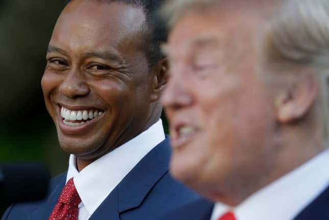 Tiger Woods and Donald Trump as Trump awards Woods the Presidential Medal of Freedom May 6, 2019