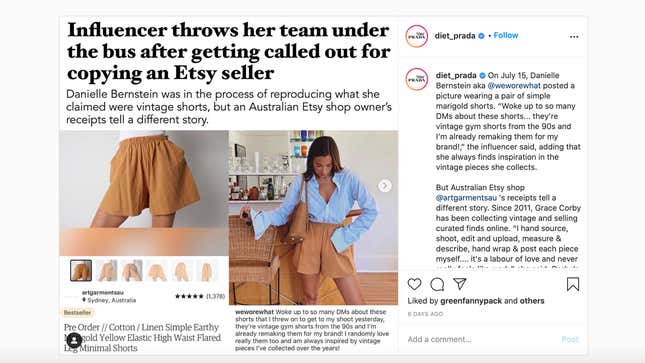 Image for article titled WeWoreWhat's Danielle Bernstein Accused of Attempting to Steal Yet Another Design From a Small Business