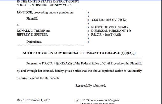 Image for article titled The Woman Who Accused Trump of Raping Her at 13 Just Dropped Her Lawsuit