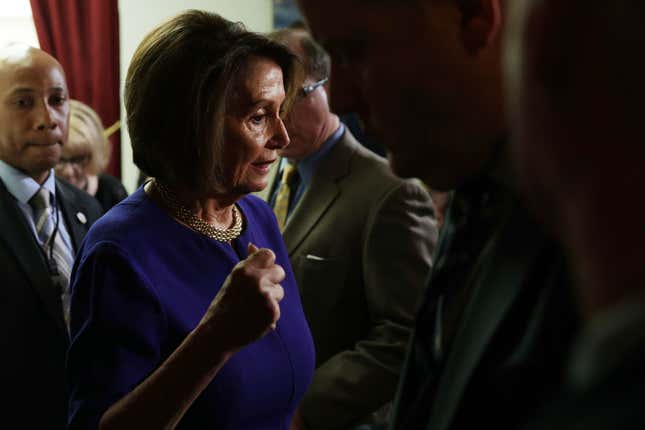 Speaker of the House Rep. Nancy Pelosi (D-CA) speaks to members of the media after a House Democrats meeting at the Capitol May 22, 2019 in Washington, DC. Speaker Pelosi held the meeting with her caucus to address the growing pressure for an impeachment inquiry of President Donald Trump.