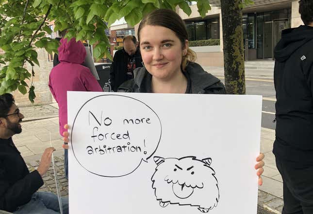 A Riot Dublin employee at today’s walkout