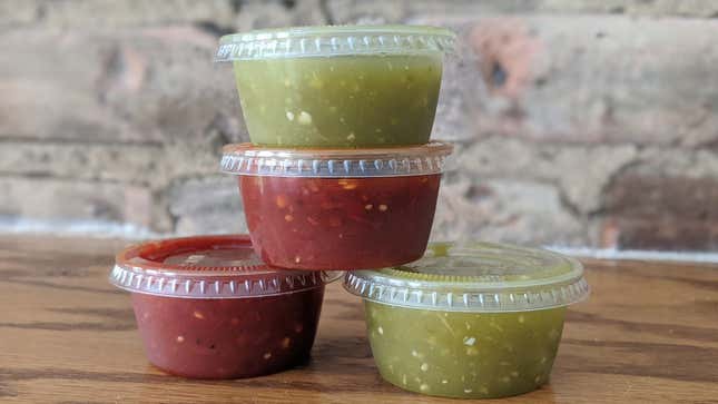 Red and green salsa condiment cups