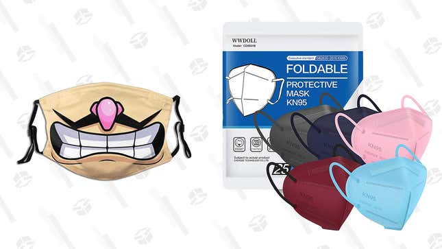 Waluigi Cloth Face Mask | $16 | Amazon
25-Pack KN95 Face Masks (Pink, Blue, Purple, Red, Gray) | $30 | Amazon