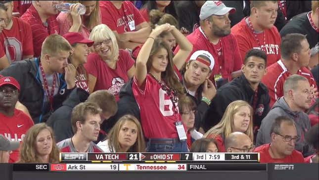 Ohio State Fan Stays Strong, Keeps Doing Her Half-Hearted "O-H-I-O"