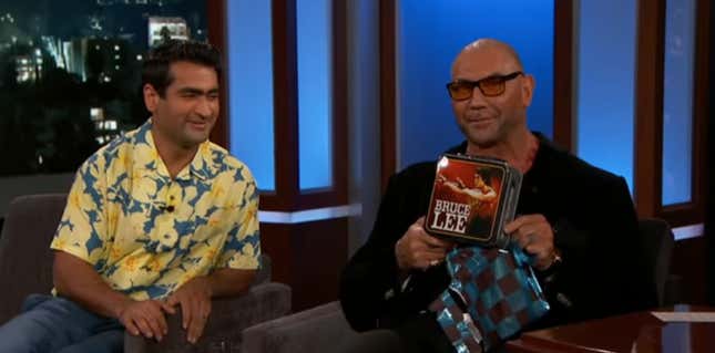 Dave Bautista finally gets his <i>Stuber</i> wrap gift from Kumail Nanjiani on <i>Jimmy Kimmel Live!</i>