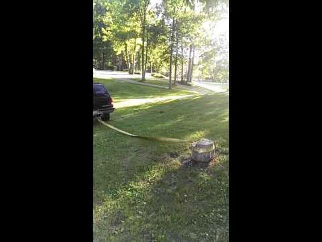 How <i>Not</i> To Pull A Stump Out Of The Yard With Mom's SUV