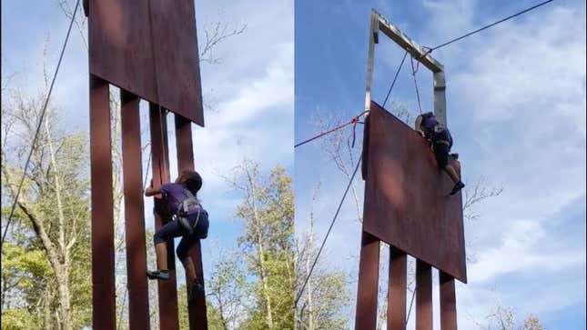 Image for article titled 8-Year-Old Girl Climbs Replica of Border Wall Trump Claimed He Tested on ‘World-Class’ Climbers