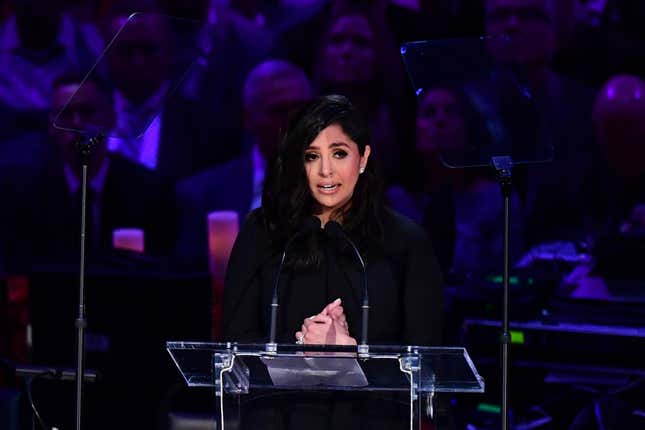 Kobe Bryant’s wife Vanessa Bryant speaks during the “Celebration of Life for Kobe and Gianna Bryant” service at Staples Center in Downtown Los Angeles on February 24, 2020.