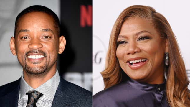 (L-R): Will Smith arrives at the Premiere Of Netflix’s “Bright” on December 13, 2017 in Westwood, California. ; Queen Latifah attends Tribeca Talks and the Premiere of The Queen Collective Shorts - 2019 Tribeca Film Festival on April 26, 2019 in New York City.