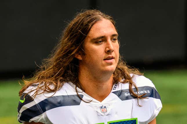 Seattle Seahawks offensive tackle Chad Wheeler (75) is shown before an NFL football game against the Atlanta Falcons in Atlanta.