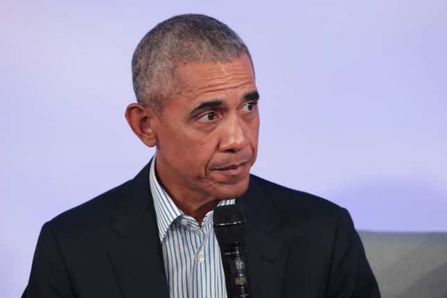 President Barack Obama speaks to guests at the Obama Foundation Summit on the campus of the Illinois Institute of Technology on October 29, 2019 in Chicago, Illinois. The Summit is an annual event hosted by the Obama Foundation.