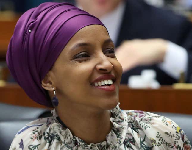 WASHINGTON, DC - MARCH 06: Rep. Ilhan Omar (D-MN) participates in a House Education and Labor Committee Markup on the H.R. 582 Raise The Wage Act, in the Rayburn House Office Building on March 6, 2019 in Washington, DC. 