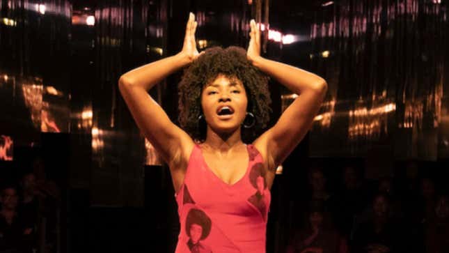 Jayme Lawson in for colored girls who have considered suicide/when the rainbow is enuf, written by Ntozake Shange and directed by Leah C. Gardiner, with choreography by Camille A. Brown, running at The Public Theater. 