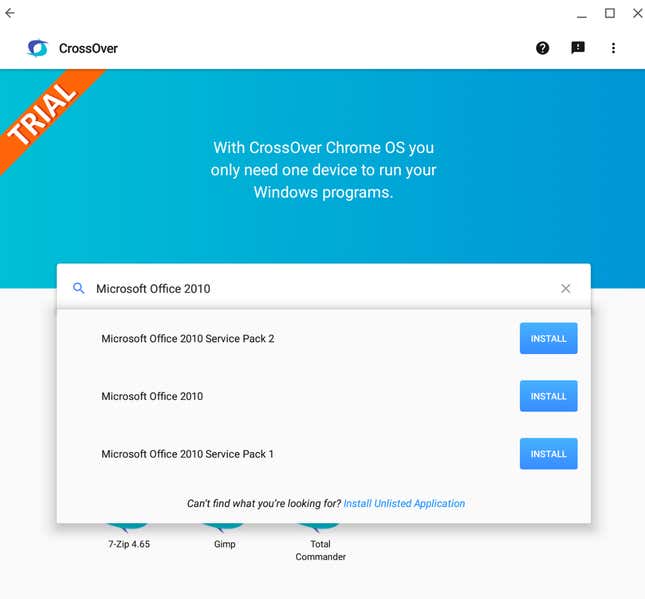 You can use the search bar to search through Crossover’s database for common install files.