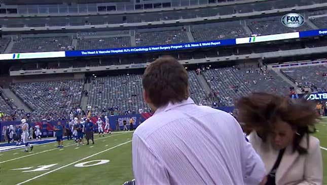 Pam Oliver Got Drilled In The Face By A (Presumably Errant) Pass