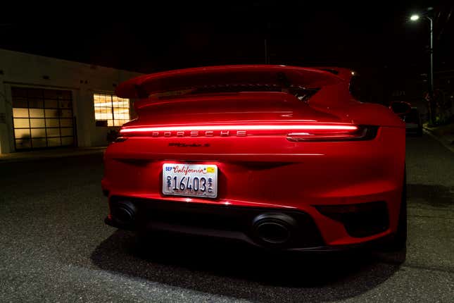 Image for article titled The 2021 Porsche 911 Turbo S In Guards Red Looks Juicy Light-Painted For Night Photos