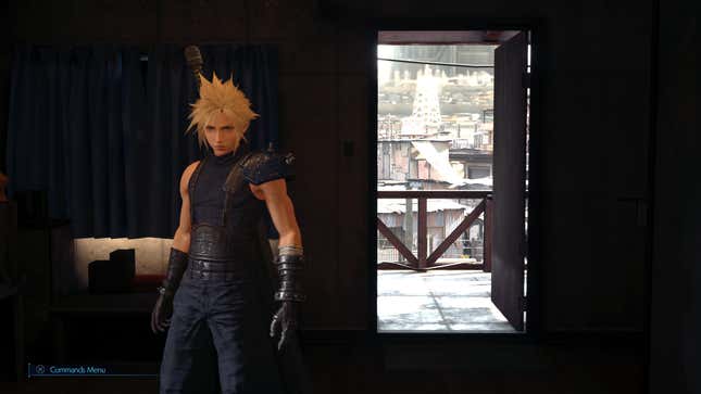 Cloud airing out his apartment in Final Fantasy VII Remake.