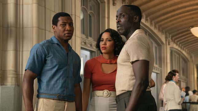 Jonathan Majors, left, Jurnee Smollett and Michael K. Williams in Lovecraft Country