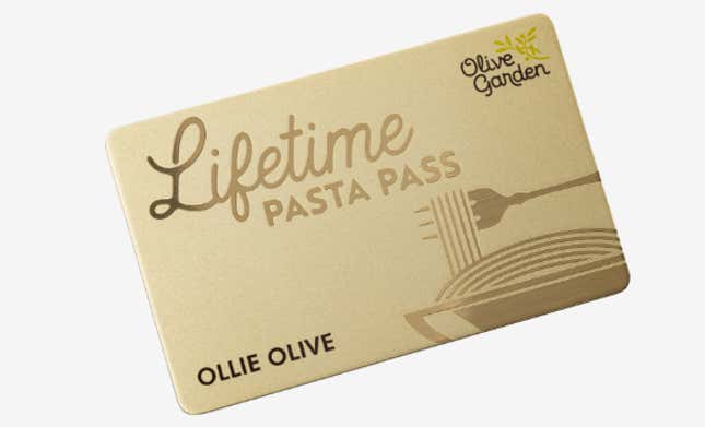Image for article titled Olive Garden Is Selling a Lifetime Pasta Pass This Week