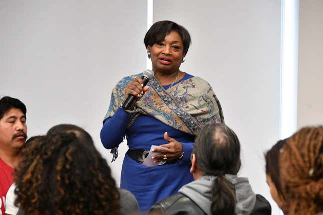 Andrea Stewart-Cousins speaks during the One Fair Wage Event at the Rockefeller Foundation on Feb.20, 2018 in New York City.