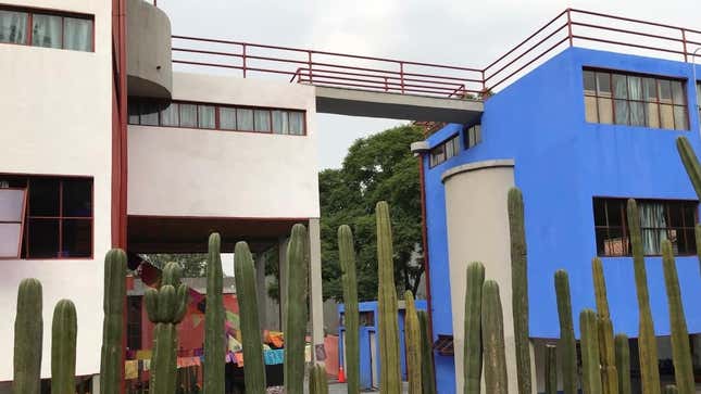 The houses belonging Diego Rivera and Frida Kahlo, which were connected by a bridge.