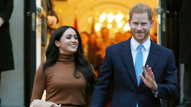 Prince Harry and Meghan, the Duke and Duchess of Sussex, leave after visiting Canada House on Jan. 7, 2020.