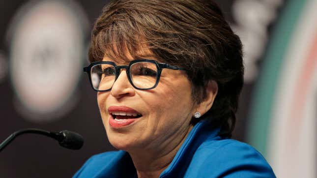 Valerie Jarrett speaks during the National Action Network Convention in New York, Wednesday, April 3, 2019.