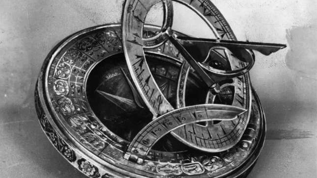 Circa 1500, An engraved bronze compass.