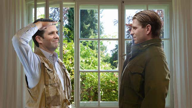 Image for article titled Surrendering Trump Boys Solemnly Salute Each Other Before Leaping From White House First-Story Window