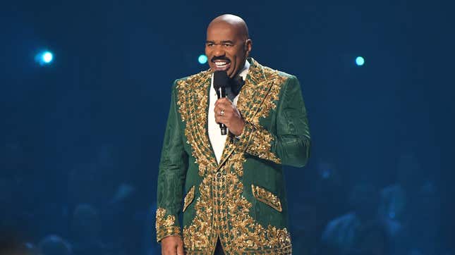 Steve Harvey speaks onstage during 2019 Miss Universe Pageant on December 08, 2019.