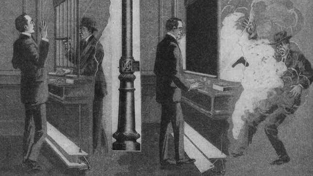 Illustration depicting a new anti-robbery device in the April 1923 issue of Science and Invention magazine.
