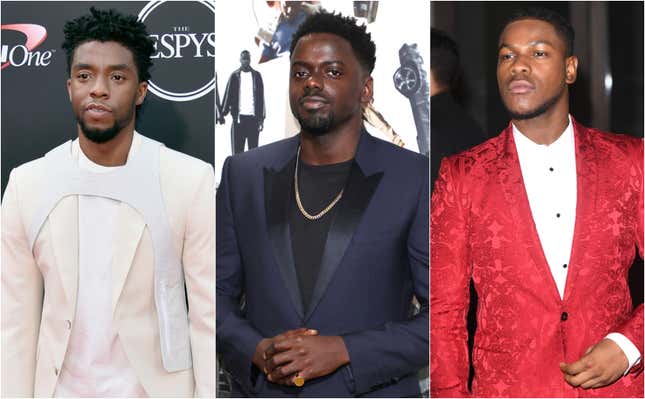  Chadwick Boseman attends The 2018 ESPYS on July 18, 2018 in Los Angeles, California; Daniel Kaluuya attends the “Queen &amp; Slim” UK Premiere on January 28, 2020 in London, England; John Boyega attends the EE British Academy Film Awards 2020 After Party on February 02, 2020 in London, England. (Photo by /Getty Images)