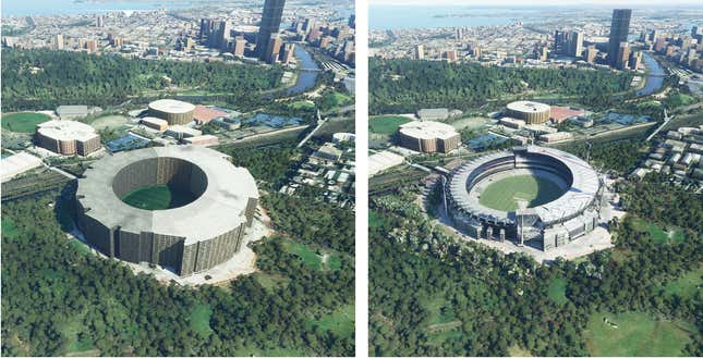 El estadio Melbourne Cricket Ground de Melbourne, en Australia, antes y después