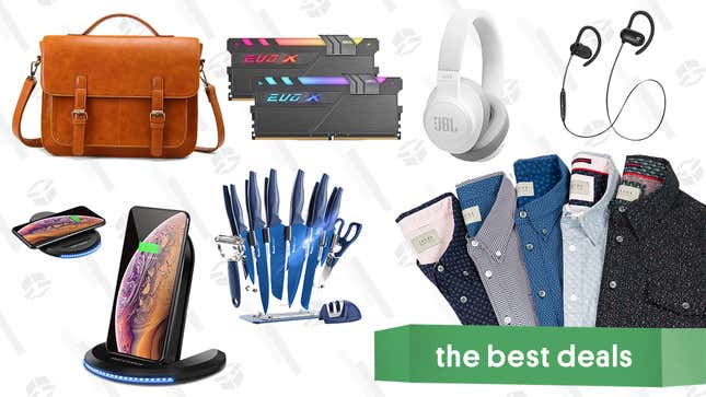 Image for article titled Sunday&#39;s Best Deals: JBL 500BT Wireless Headphones, GeIL EVOX II RAM, JACHS NY Men&#39;s Shirts, 16-Piece Wanbasion Knife Set, TaoTronics Earbuds, Wireless Phone Charging Stand, Faux Leather Messenger Bag, and More