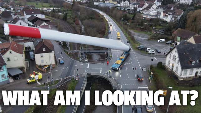 Image for article titled Watching A Truck Hauling Wind Turbine Blades Kinda Hurts Your Brain