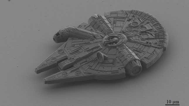 French 3D microprinting company Microlight 3D created a teeny tiny Millennium Falcon to celebrate the release of season two of The Mandalorian.