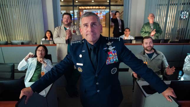 General Mark Naird (Steve Carrell) supervises a mission in a scene from Space Force. All photos: Netflix.