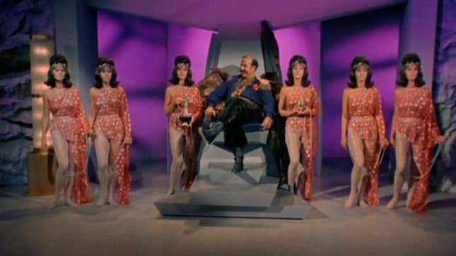 Harry Mudd, and a court of his own android servants in “I, Mudd.”