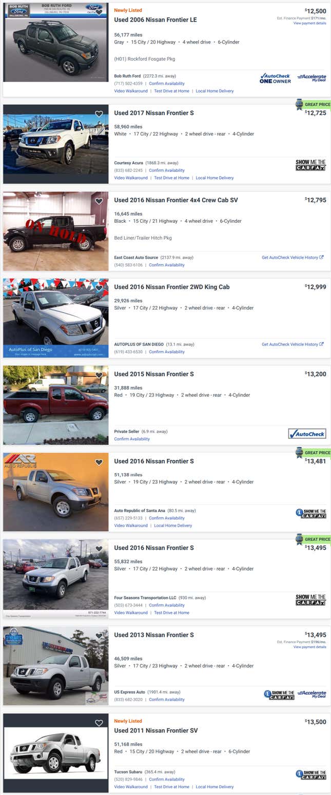 Image for article titled A Reminder You Can Buy A Really Nice Used Frontier For Under $15,000