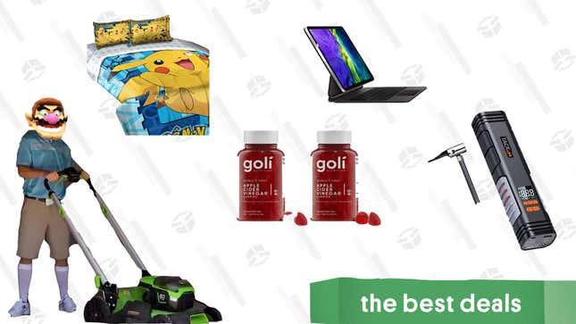 Image for article titled Friday&#39;s Best Deals: iPad Magic Keyboard, Greenworks Lawn Care Products, Tacklife Cordless Tire Inflator, Pikachu Bedsheets, Goli Apple Cider Vinegar Gummies, and More