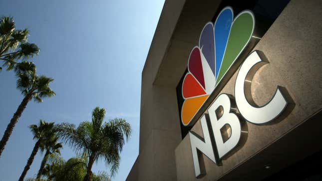 The NBC peacock logo as seen on the NBC studios building August 28, 2003 in Burbank, California.